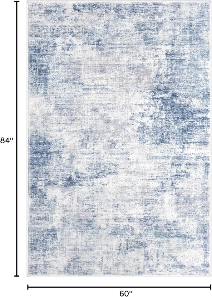 IOHOUZE Abstract Area Rugs 5x7 Ft Washable Rugs for Living Room, Non Slip Dining Room Rug, Printed Faux Wool Rugs for Bedroom, Floor Carpet for Office Nursery Playroom, Light Blue Grey
