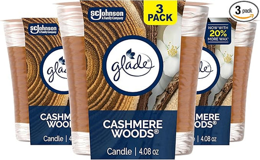 Glade 1-Wick Scented Candle Jar, Cashmere Woods, Air Freshener Infused with Essential Oils, 4.08 Oz, 3 Count