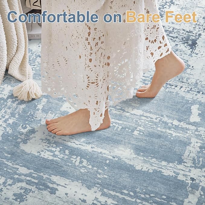 HOMORE Living Room Rug 6x9 Blue Area Rugs Non Slip Washable Rugs for Bedroom Dining Room Abstract Carpet for Farmhouse Kids Playroom Classroom Dorm