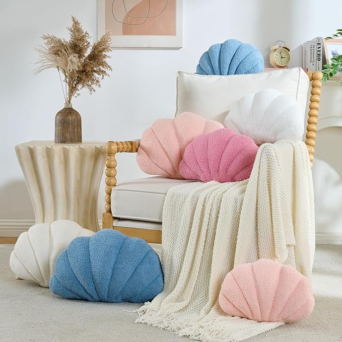 CANGHI Shell Pillow Seashell Decorative Pillow Cream Beachy Coastal Shell Shaped Throw Pillows 18x13 Inch Soft Ocean Beach Sea Shell Plush Pillows Cushion for Bed Couch Living Sofa Room Decor