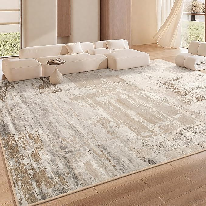 HOMORE Living Room Rug 8x10 Large Rug Beige Area Rugs Non Slip Washable Rugs for Bedroom Dining Room Abstract Carpet for Farmhouse Kids Playroom Classroom