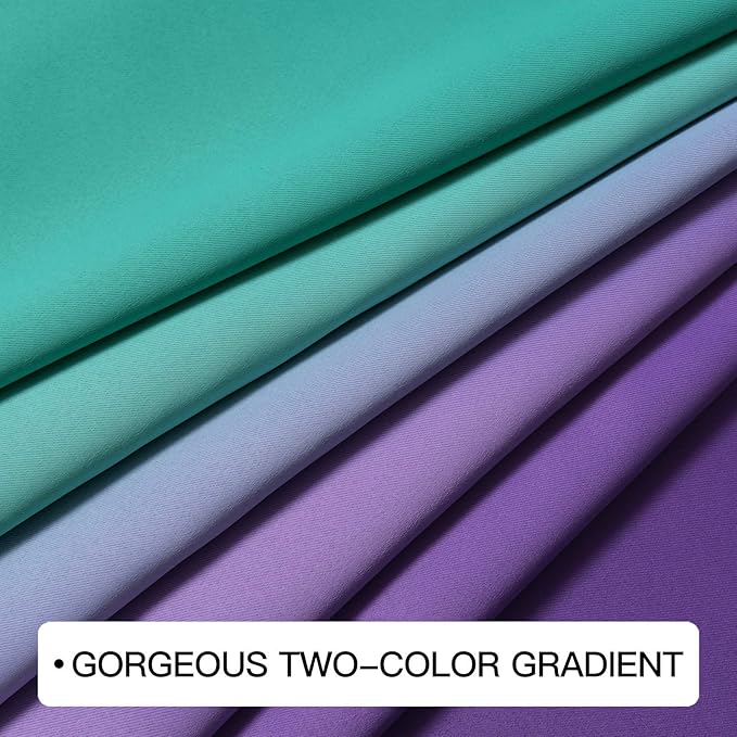 COSVIYA Grommet Ombre Room Darkening Curtains 72 inches Length for Kids/Girls Bedroom, Polyester Light Blocking Teal and Purple Gradient Window Drapes/Curtains for Living Room,2 Panels, 52x72 inches