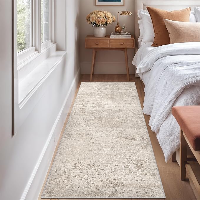 Art&Tuft Washable Rug 3x5 - Low-Pile 3x5 Area Rugs Runners, Soft Abstract Carpet Runner Rugs for Living Room Bedroom Bathroom Kitchen Laundry, Beige