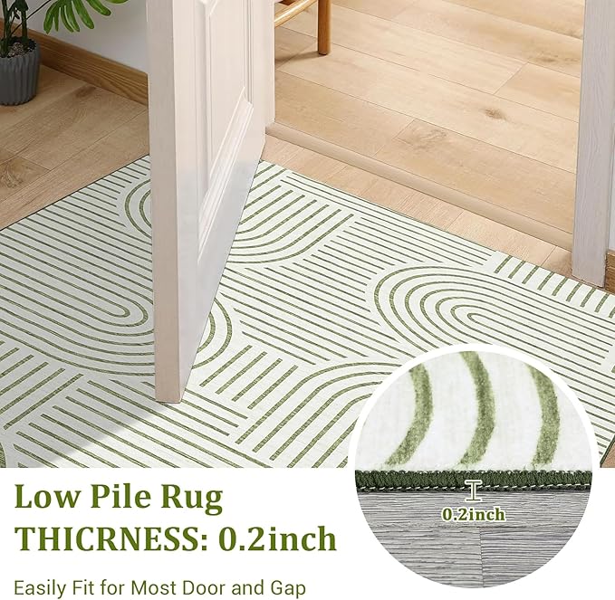 ROYHOME Modern Rug 2.5x10 Runners for Hallways, Abstract Kitchen Runner Rugs Non Slip Bath Runner, Rainbow Washable Rug for Bedroom, Soft Long Rugs for Entryway Bathroom Laundry Dorm, Green