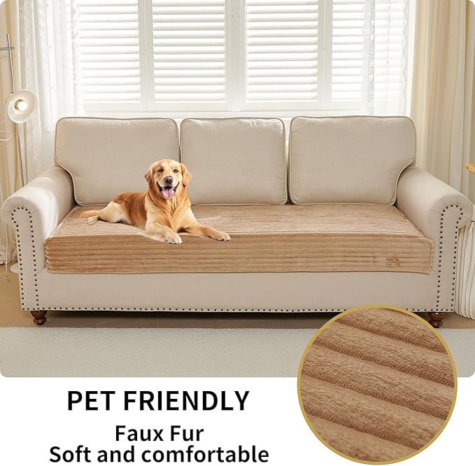 HAOMAIJIA Waterproof Couch Cover for Dogs Washable,Faux Fur Pet Couch Covers for Sofa,Soft Dog Bed Cover Non-Slip Couch Covers for 3 Cushion Couch Sofa Pet Friendly (Khaki, 23" x 23" 2 Pack)