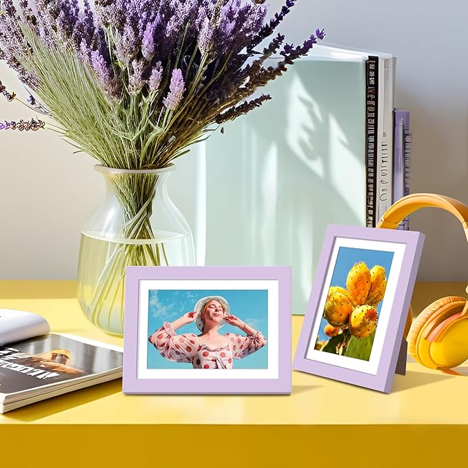 upsimples 5x7 Picture Frame, Display Pictures 4x6 with Mat or 5 x 7 Without, Wall Hanging Photo Frames, Purple, 1 Pack