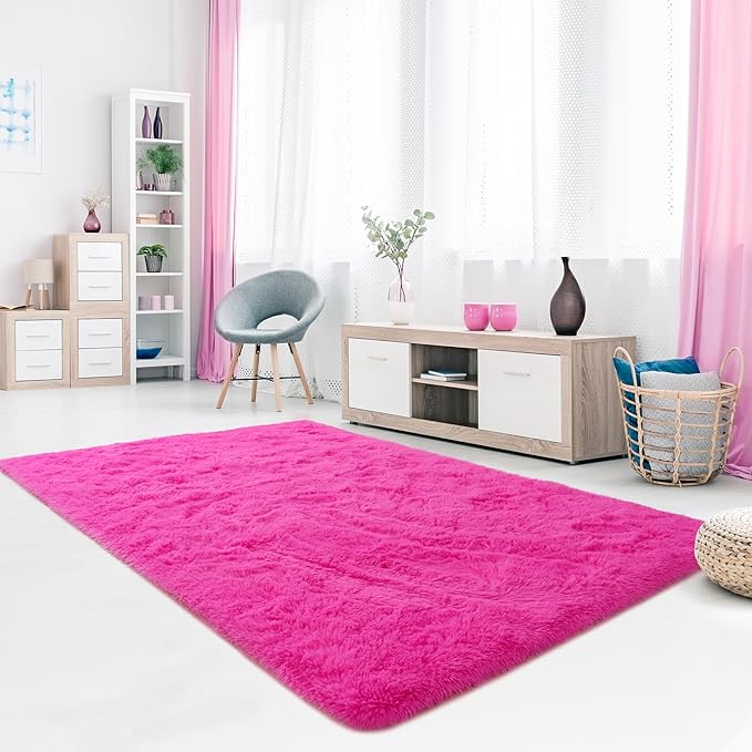 Noahas Extra Large 9x12 Area Rugs for Living Room,Fluffy Hot Pink Rugs for Bedroom Girls,Soft Big Thick Plush Non-Skid Shag Carpet,Indoor Modern Home Decor