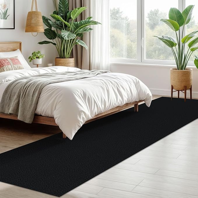 KOZYFLY Washable Runner Rug 2x10 ft Hallway Kitchen Runner Rugs with Rubber Backing Bobo Non Slip Entryway Runner Indoor, Long Carpet Runners for Hall Kitchen Entryway, Black