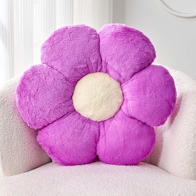 Kcvvcr Purple Flower Pillow, 17.7" Flower Shaped Plush Decorative Throw Pillow for Bed