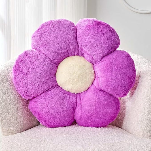 Kcvvcr Purple Flower Pillow, 17.7" Flower Shaped Plush Decorative Throw Pillow for Bed