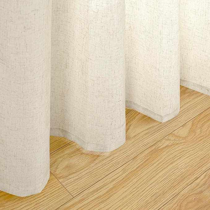 YoungsTex Beige Linen Curtains 84 Inches Length 2 Panels for Living Room, Light Filtering Semi Sheer Drapes with Grommet Privacy Natural No See Through for Bedroom, 42 X 84 Inch