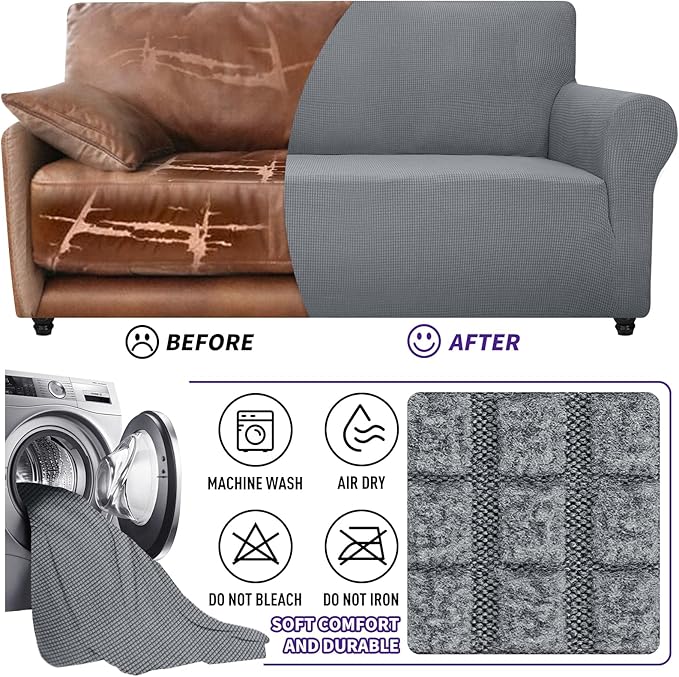 ZNSAYOTX Super Stretch Chair Slipcover Universal Sofa Chair Covers for Living Room Dogs Pet Furniture Protector Spandex Armchair Slipcovers with Anti Slip Foam Sticks (Light Grey, Chair)