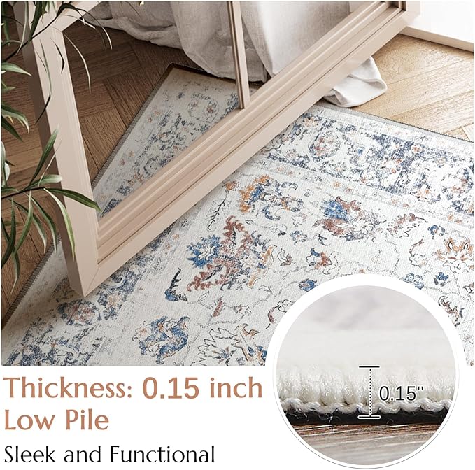 jinchan Hallway Runner Rug 2x10 - Vintage Kitchen Rug Washable Runner Floral Boho Floor Cover Lightweight Non Slip Thin Retro Distressed Carpet for Bathroom Laundry Room Bedroom Stairway Grey Multi