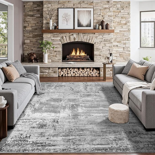 HOMORE Living Room Rug 8x10 Grey Area Rugs Non Slip Washable Rugs for Bedroom Dining Room Abstract Carpet for Farmhouse Kids Playroom Classroom