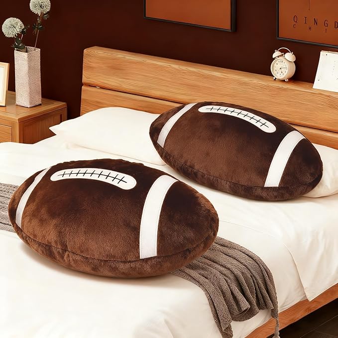 2 Pcs Football Pillow, Soft Football Plush Throw Pillows, Cute Football Decor for Couch Bedroom Game Day Party, Soft Fluffy Sports Decor Pillow, for Football Enthusiasts (20 Inch)