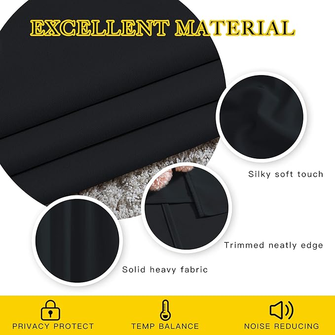 NICETOWN Black Blackout Curtains 40 inch Curtains for Kitchen, Grommet Solid Window Treatments Sound Reducing for Bedroom, 2 Panels, W37 x L40, 2 Panels