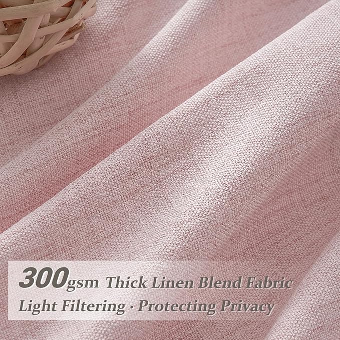 Light-Pink Floor to Ceiling Semi Sheer Extra Long Curtains 108 Inches Length for Office, Pinch Pleat Linen Light-Filtering Privacy Curtain That Let Light in Sunroom Baby Pink 108 Inch Drapes 2 Panels