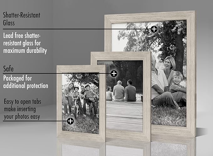 Americanflat Set of 10 Picture Frames with Shatter-Resistant Glass - Gallery Wall Frame Set with Two 8x10, Four 5x7 and Four 4x6 Frames - Signature Collection - Driftwood