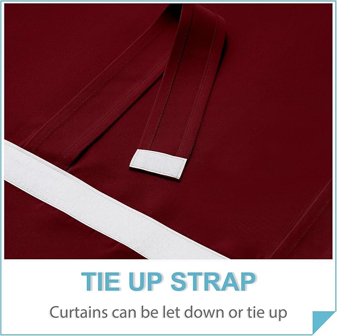 RYB HOME Blackout French Door Curtain - Privacy Thermal Insulated Window Shades for Patio Kitchen Front Entry Back Door Glass Window, Self Adhesive No Drill, 1 Panel, 26" W x 40" L, Burgundy Red