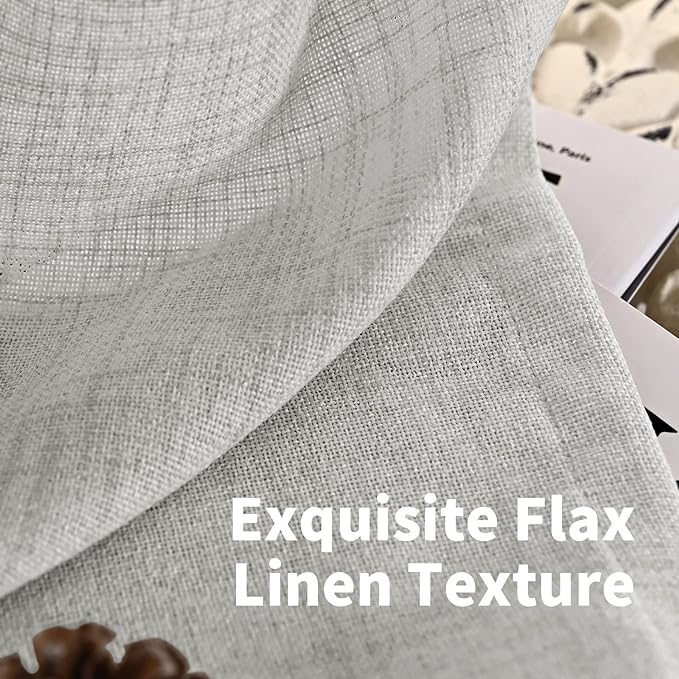 YoungsTex Light Grey Linen Curtains for Kitchen Window 40 Inch Length, Light Filtering Semi Sheer Short Drapes with Bronze Grommet Privacy for Bedroom Bathroom Cafe, 42 x 40 Inch, 2 Panels