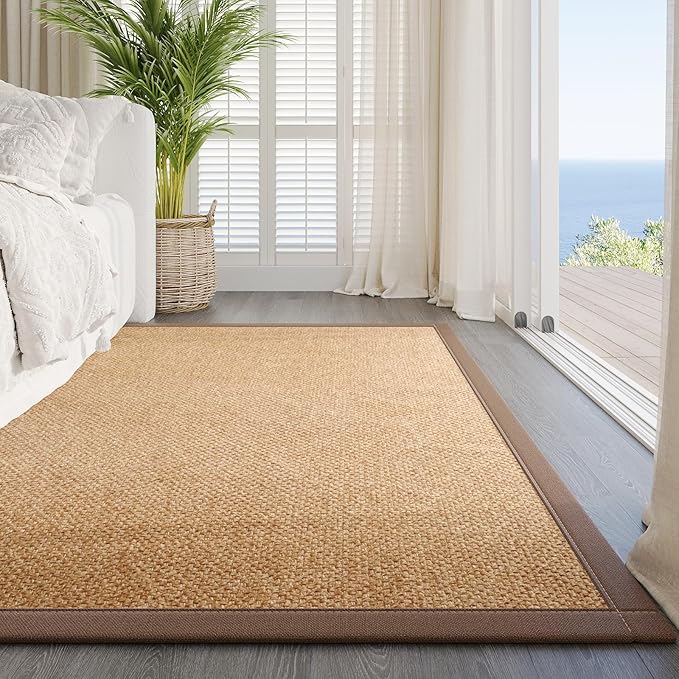 YDKGL Washable Area Rug 5x7 Large Jute Like Rug for Living Room, Soft Non Slip Rugs Carpet for Dining Room Bedroom Cotton Boho Woven Braided Rugs Home Office Decor, Brown