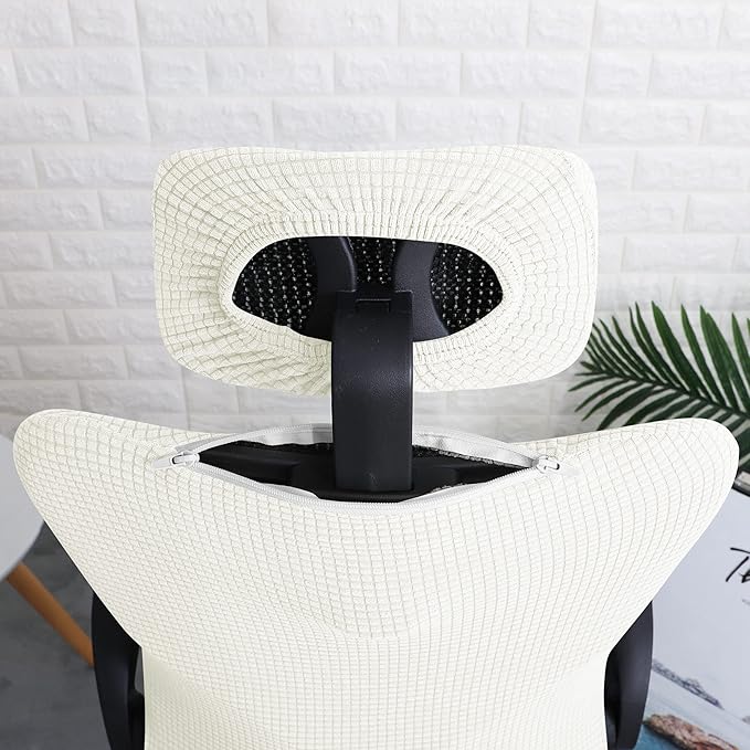 FORCHEER Ergonomic Office Chair Covers Set with Headrest Cover Water Repellent Managerial Chair Cover for Office Executive Chair，Ivory/Cream