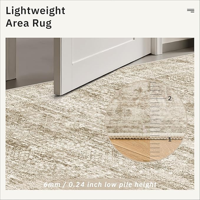 Soalmost Runner Rug 2'6" x 14' Washable Non-Slip Runner Rugs for Kitchen Bathroom Laundry Room Vintage Ultra Thin Runners for Hallway Entryway Brown