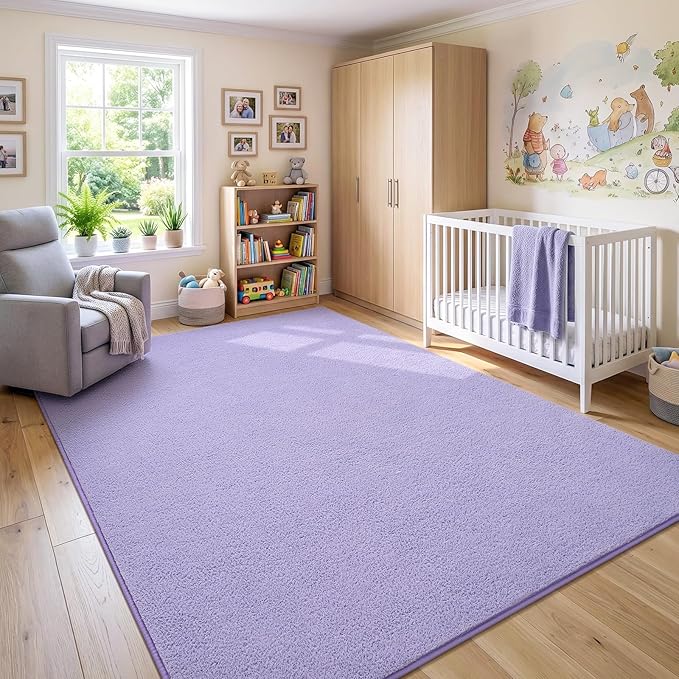 Soft Rugs for Living Room 4x6 Light Purple, Modern Area Rug for Bedroom Nursery Dorm, Thickened Throw Rugs for Girls Kids, Washable Indoor Floor Carpets