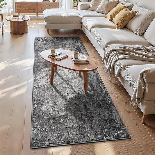 3x7 Black Rug Runners for Hallways Kitchen Runner Rug Non Slip Washable Black Long Runner Rugs with Rubber Backing Soft Abstract Carpet Runner for Bedroom, Kitchen, Bathroom, Entryway