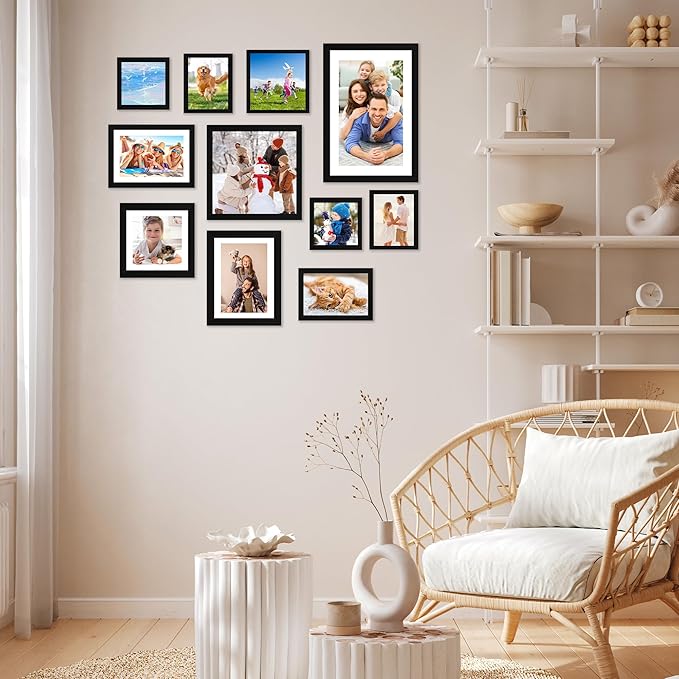 FIXSMITH 6x6 Picture Frame Set of 2, Photo Frame with HD Plexiglass, Display Pictures 4x4 with Mat or 6x6 Without Mat Multi Picture Frames Collage for Tabletop or Wall Display, Black