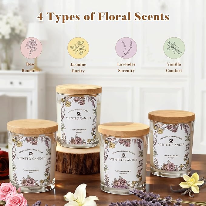 Scented Candles Set 4pcs-Candles Clearance Rose, Lavender, Vanilla, Jasmine Fragrance, Suitable for Women, Birthday, Bath Yoga, Wedding