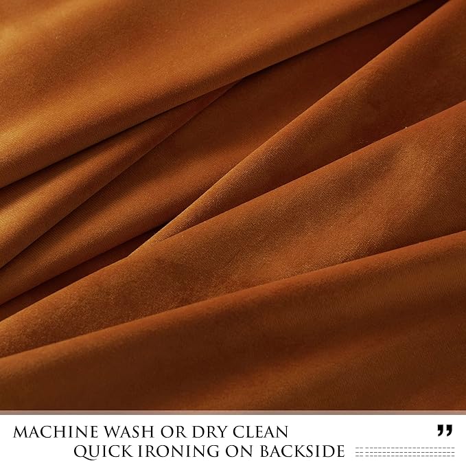 StangH Burnt Orange Velvet Drapes 90 inches Long, Grommet Thick Soft Room Darkening Window Panels for Bedroom, Thermal Insulated Sliding Door Covering, W52 x L90 Each Panel, 2 Panels