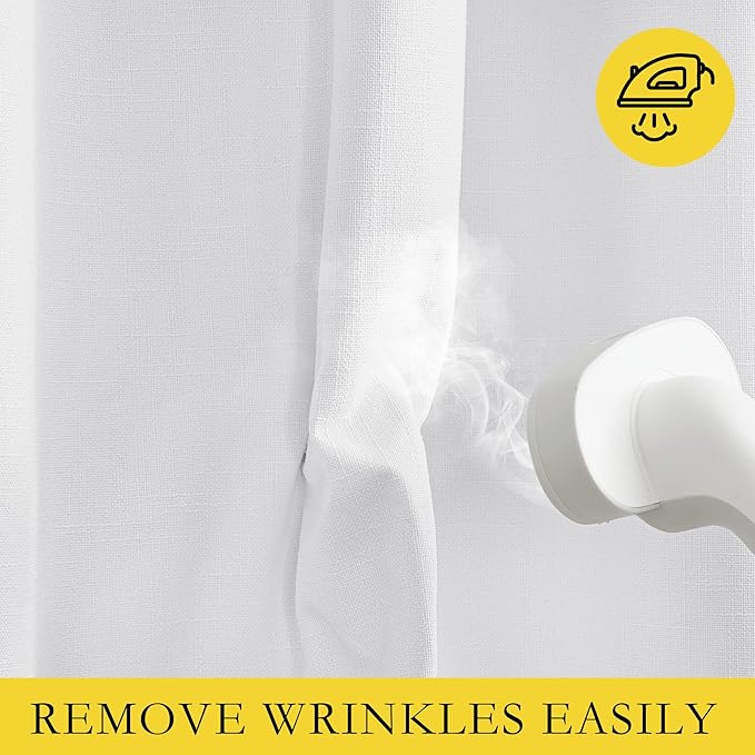 NICETOWN Truly Blackout Linen Blend Flax Drapes for Office, White, Set of 2, 62 inches Wide x 63 inches Long, Vintage Grommet 100% Blackout Curtains with White Liner Backing for Kitchen Dorm Window
