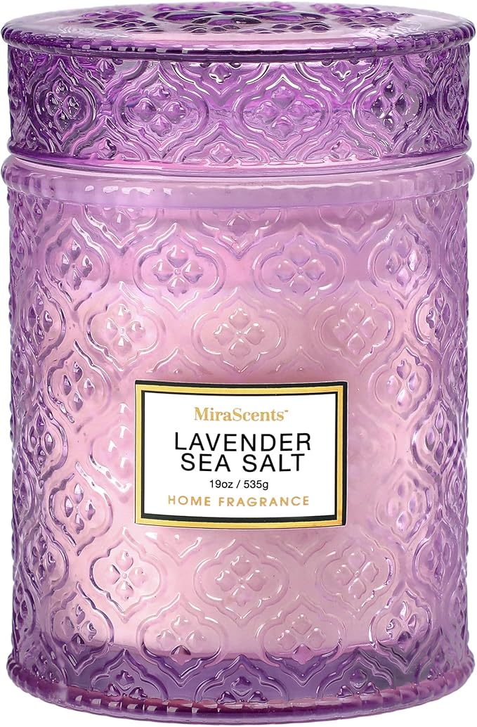 Lavender Sea Salt Scented Candles, 19oz Candles Gifts for Women, Purple Luxury Large Decorative Candles in Glass, Natural Soy Wax for Home