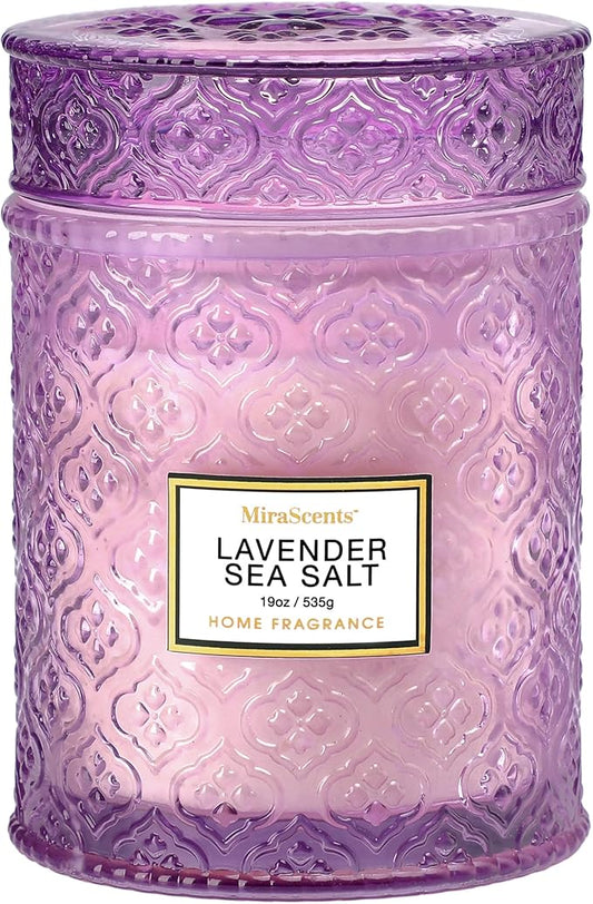 Lavender Sea Salt Scented Candles, 19oz Candles Gifts for Women, Purple Luxury Large Decorative Candles in Glass, Natural Soy Wax for Home