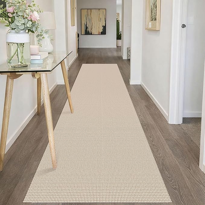IOHOUZE Washable Runner Rug 2.6x10 Non Slip Rubber Backed Long Hallway Runner Entryway Runner Indoor, Kitchen Rugs Woven Cotton Floor Carpet for Hall Entrance, Beige/Khaki