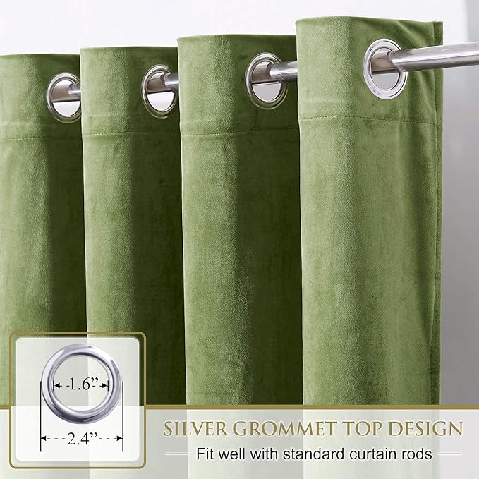 StangH Velvet Curtains Blackout - 96 inches Length Grass Green Curtains for Home Holiday Decor, Room Darkening Thermal Insulated Grommet Window Treatment Set for French Foyer Door, W52 x L96, 2 Panels