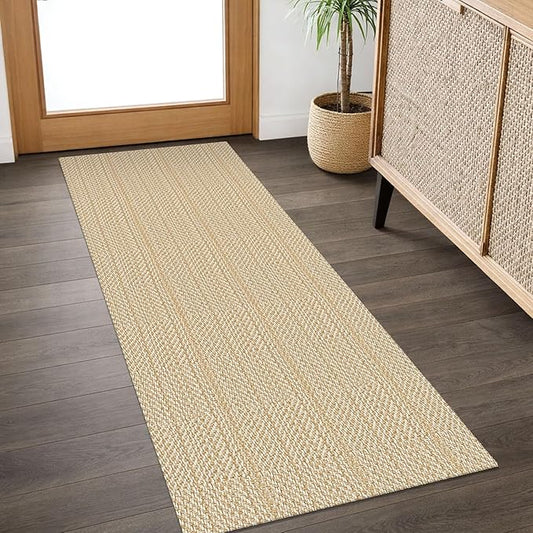 IOHOUZE Washable Runner Rug 2x5 Non Slip Runners for Hallways Entryway Runner Indoor, Kitchen Throw Rug Woven Cotton Floor Carpet for Hall Entrance Bedroom, Warm Beige/Orange/Apricot