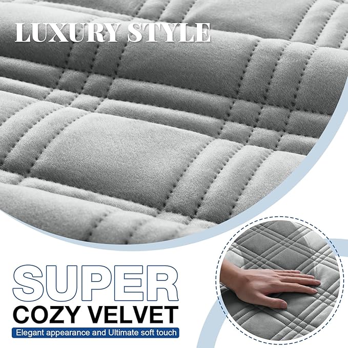 TAOCOCO 100% Waterproof Recliner Chair Cover, Recliner Covers for Recliner Chair with Pocket, Non Slip Reclining Chair Cover Furniture Protector for Kids, Pets(30'', Light Grey-Velvet)