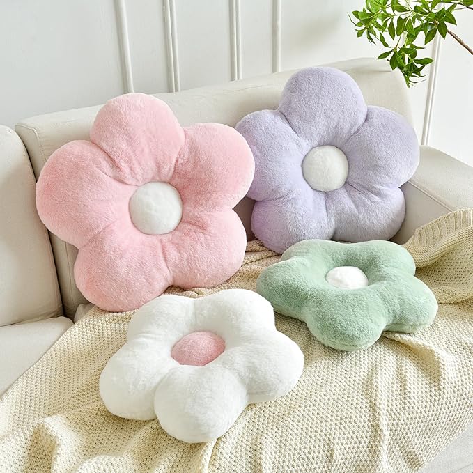 Pillows, Soft Flower Shaped Pillow with Home Decorative for Couch Chair Bed,Flower Floor Throw Pillows for Adults Bedroom Living Room (Pink, 19.6 Inches)