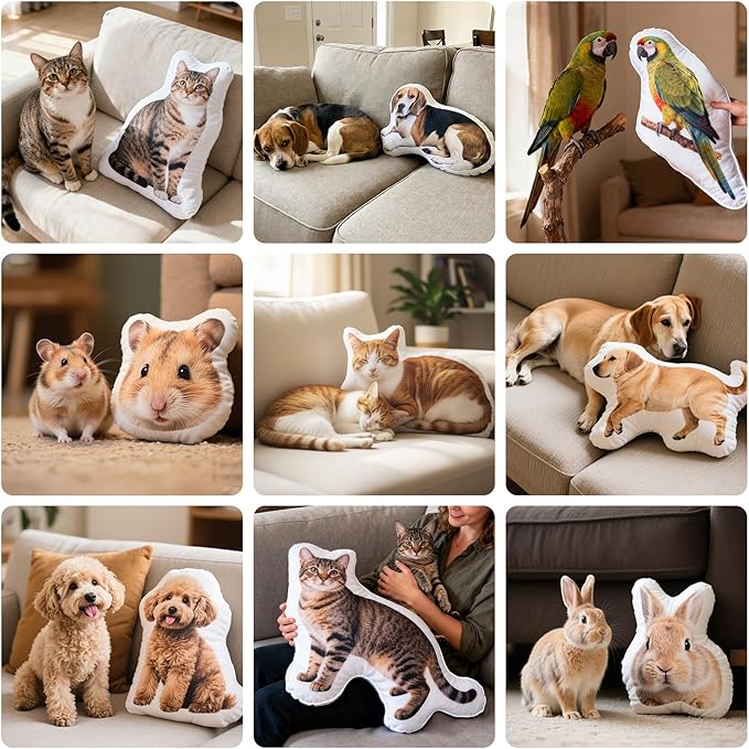 Custom Pet Pillow with Picture, Personalized Dog Cat Shaped Pillow Memorial Loss Sympathy Gifts, Customized Stuffed Animal Pictures Pillows Gift for Dog Lover