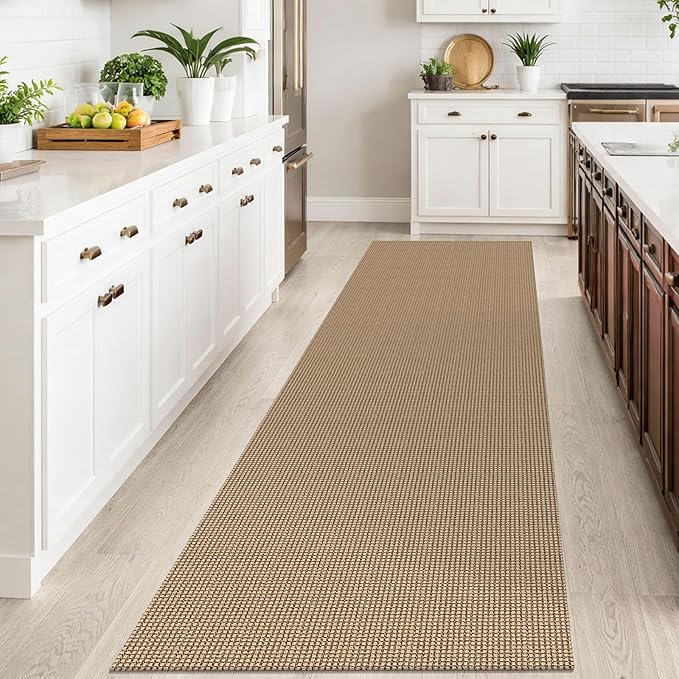 IOHOUZE Washable Runner Rug 3x10 Non Slip Rubber Backed Long Hallway Runner Entryway Runner Indoor, Kitchen Rugs Woven Cotton Floor Carpet for Hall Entrance, Orange/Tan/Brown