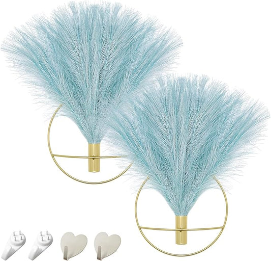 Pretty Jolly Boho Wall Decor, Wall-Mounted Metal Wall Decor, Hanging Artificial Pampas Display, Wall Art Living Room, Bedroom, Bathroom, Dining room, Plant Wall Decor 2 Pack Gold