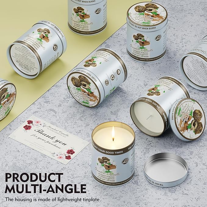 2 Pack Scented Candles (90 Total Burn Hours) - Soy Wax Candles 9 oz Each in Tin - Long Lasting Aromatherapy Candle Gift Set (Jasmine Musk Sandalwood)