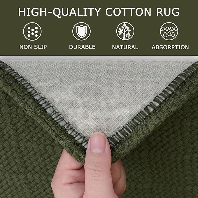 KOZYFLY Runner Rug 2x5 Ft Washable Runners for Hallways Non Slip Rubber Backed Kitchen Runners, Braided Entryway Runner Indoor, Floor Carpet for Hallway Kitchen Entryway Bedroom, Dark Green