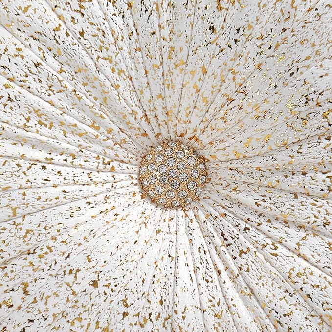 EUCIOR Round Throw Pillows,Gold and White Throw Pillows,Soft Spandex Velvet Fabric,Pumpkin Pleated Handmade White Round Velvet Decorative Pillow for Sofa Bedroom Livingroom