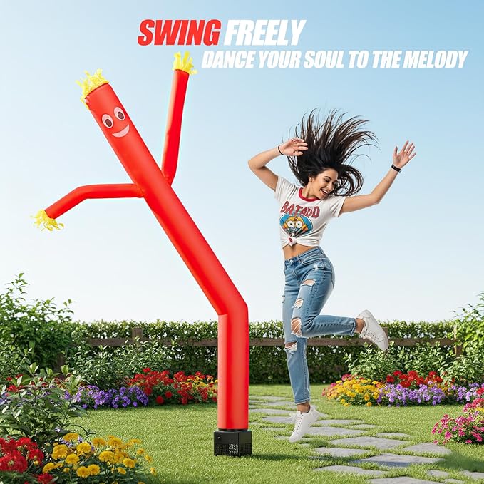 6ft Red Air Tube Dancer Inflatable Waving Tube Man with Lights & Built-in Blower - Wacky Waving Dancing Guy Set for Business Promotion