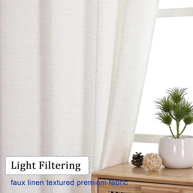 Chyhomenyc Natural Curtains 84 Inch Length 2 Panels Set, Faux Linen Textured Semi Light Filtering Soft Airy Farmhouse Window Curtain Drapes for Living Room Bedroom, 50Wx84L