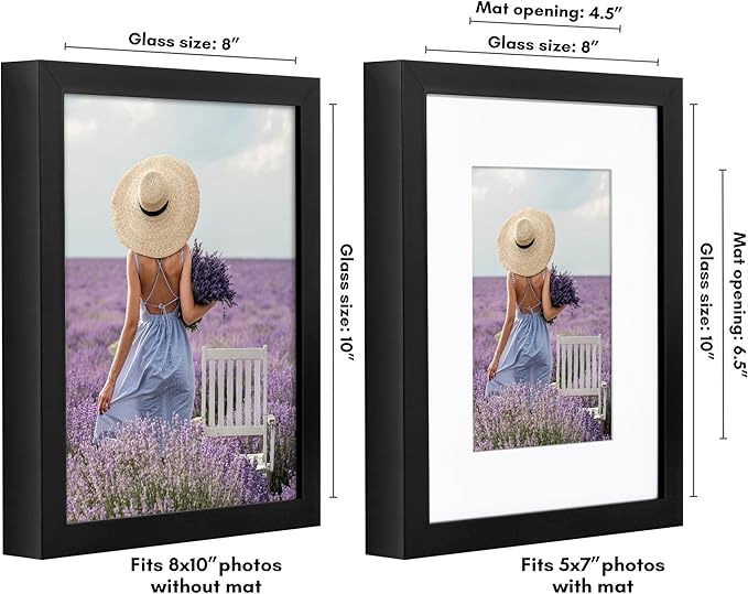 Americanflat 8x10 Picture Frame with Shatter-Resistant Glass - Use as 5x7 Frame with Mat or Display 8x10 Photo Without Mat - Soho Collection - Deep Molding Picture Frames for Tabletop or Wall - Black