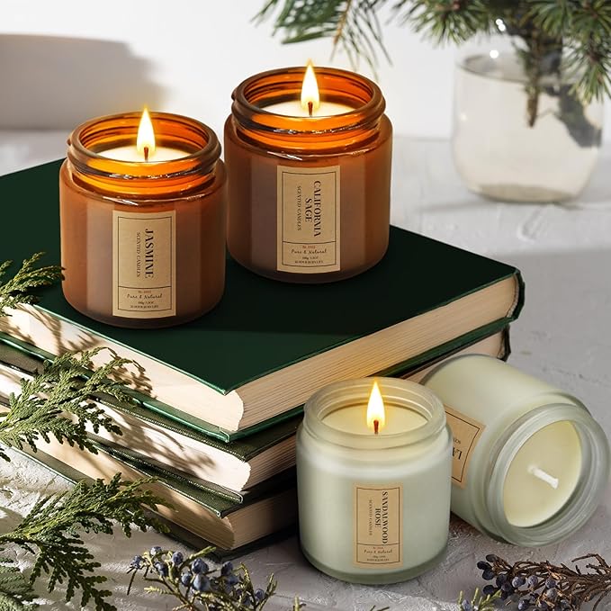 Candle Gift Set for Home – 4 Pack Scented Soy Wax Candles, Lavender, Jasmine, Sandalwood & Sage – Long Lasting Aromatherapy Candles for Relaxing, Gifts for Women, Mom & Home Decor